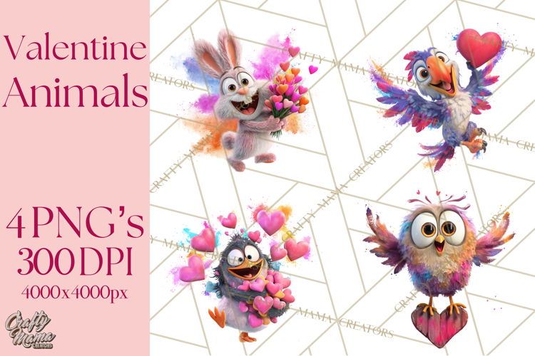 Kawaii Valentine Animals, Cute Heart Love Animals Png