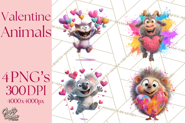Kawaii Valentine Animals, Cute Heart Love Animals Png
