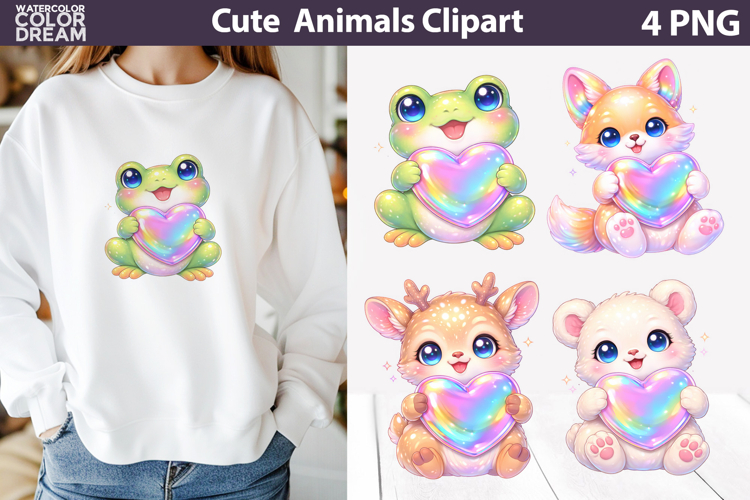 Cute Animals Clipart | Baby Animals Heart Sublimation
