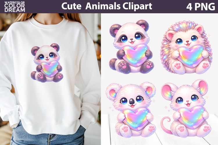 Cute Animals Clipart | Baby Animals Heart Sublimation