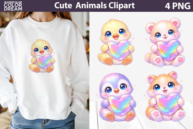 Cute Animals Clipart | Baby Animals Heart Sublimation