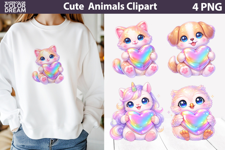 Cute Animals Clipart | Baby Animals Heart Sublimation
