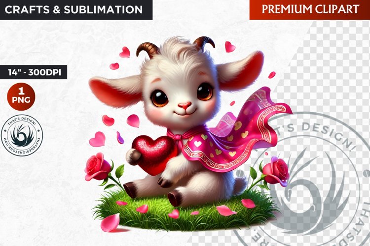 Valentine goat ,Valentines day Animal Clipart, Valentines