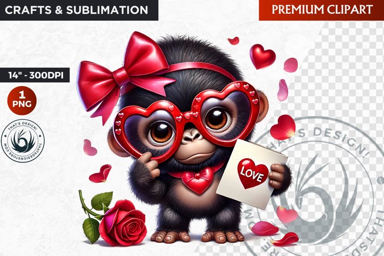 Valentine gorilla ,Valentines day Animal Clipart, Valentine