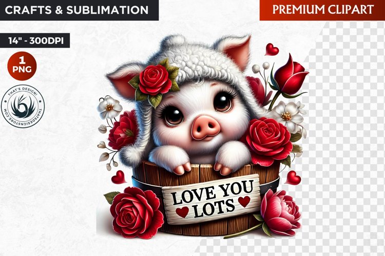 Valentines day pig Bucket Clipart,valentine sublimation