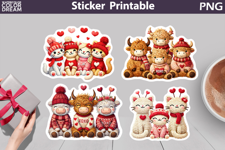 Highland Cow Cats Dogs Sticker | Valentine Animals Sticker