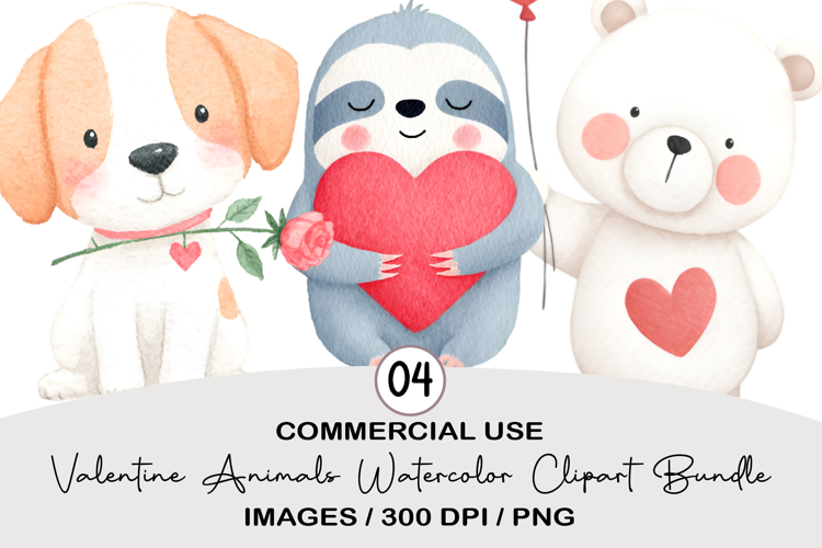 Valentine Animals Watercolor Clipart