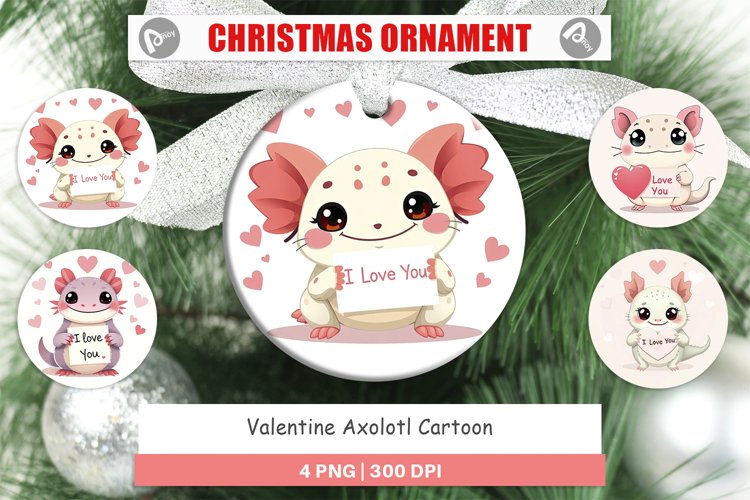 Christmas Ornaments Valentine Axolotl Cartoon example image 1