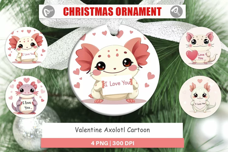 Christmas Ornaments Valentine Axolotl Cartoon
