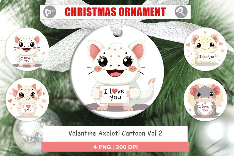 Christmas Ornaments Valentine Axolotl Cartoon example image 1