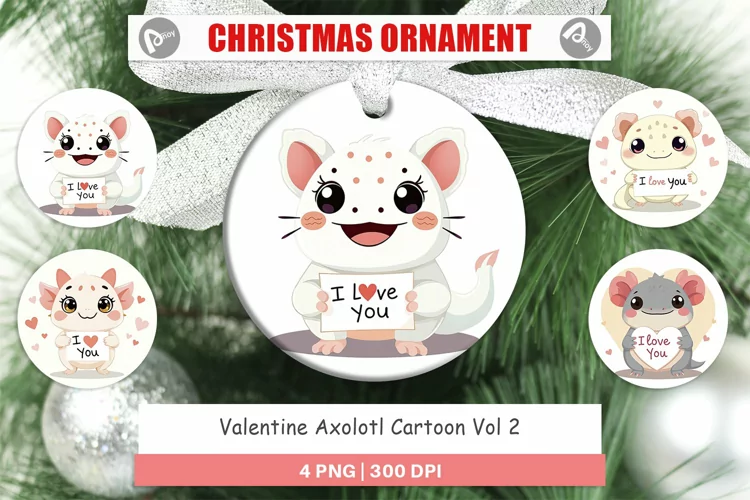 Christmas Ornaments Valentine Axolotl Cartoon