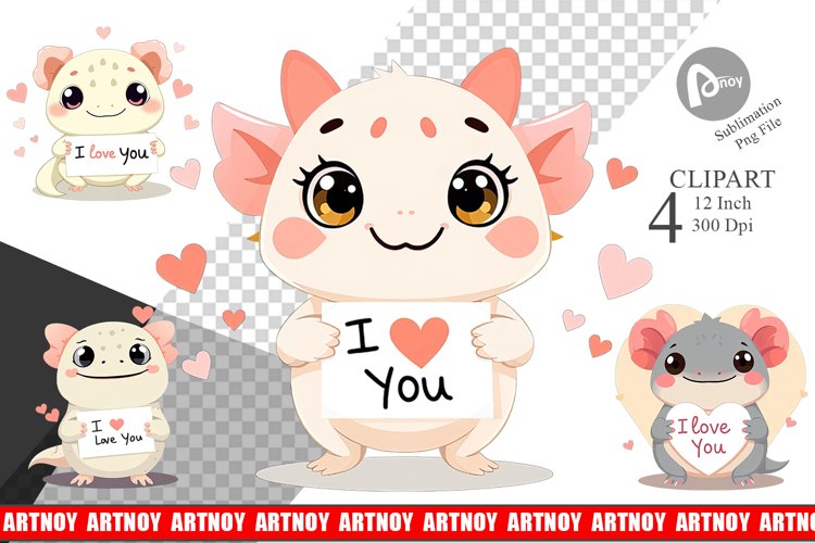 Valentine Axolotl Cartoon Clipart