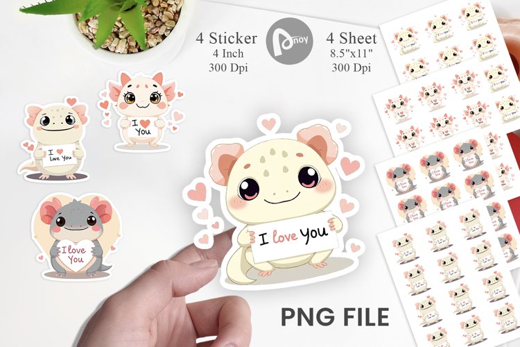 Valentine Axolotl Cartoon Sticker