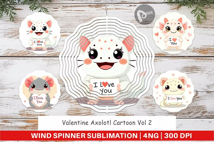 Wind Spinner Valentine Axolotl Cartoon