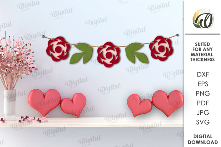 Valentine's Day Banner Laser Cut. Valentine Wall Decor SVG
