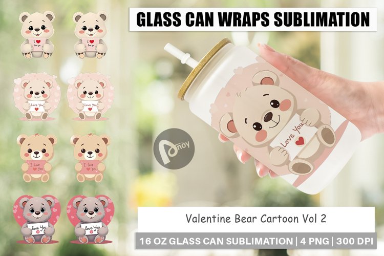 Glass Can Wraps Valentine Bear Cartoon