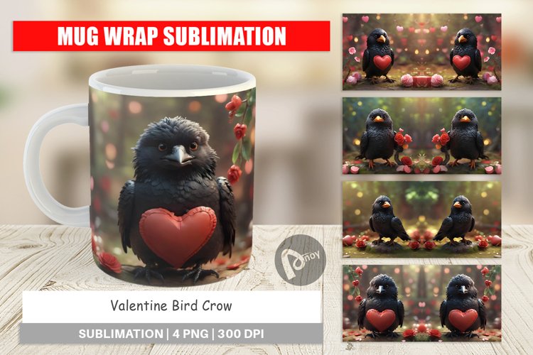 Mug sublimation Valentine Bird Crow