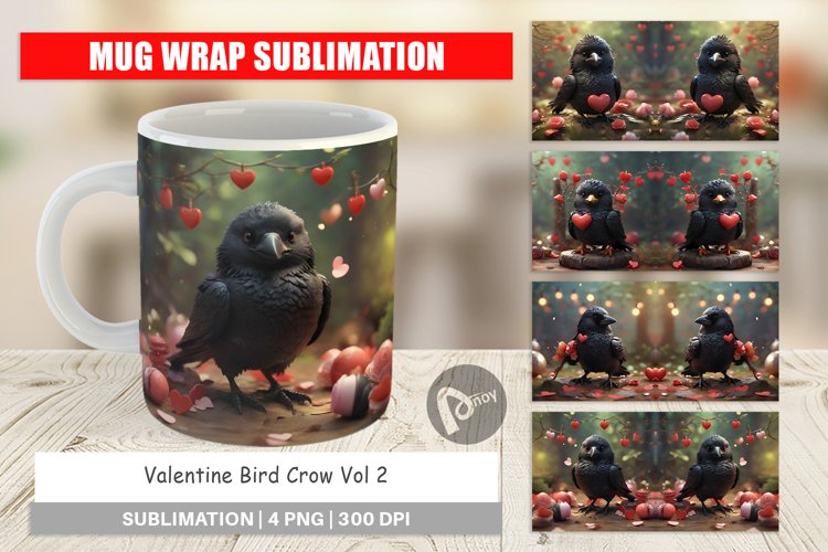 Mug sublimation design Valentine Bird Crow