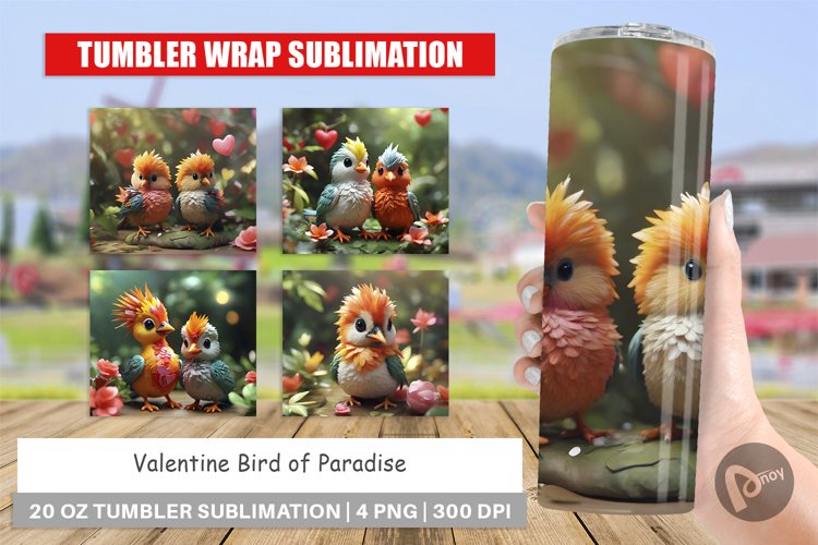 Tumbler Sublimation Wrap Valentine Bird Paradise