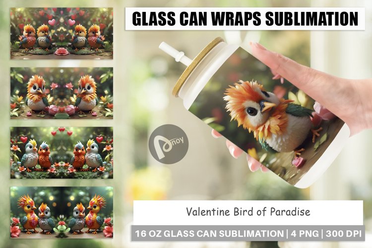 Glass Can Wraps Valentine Bird Paradise