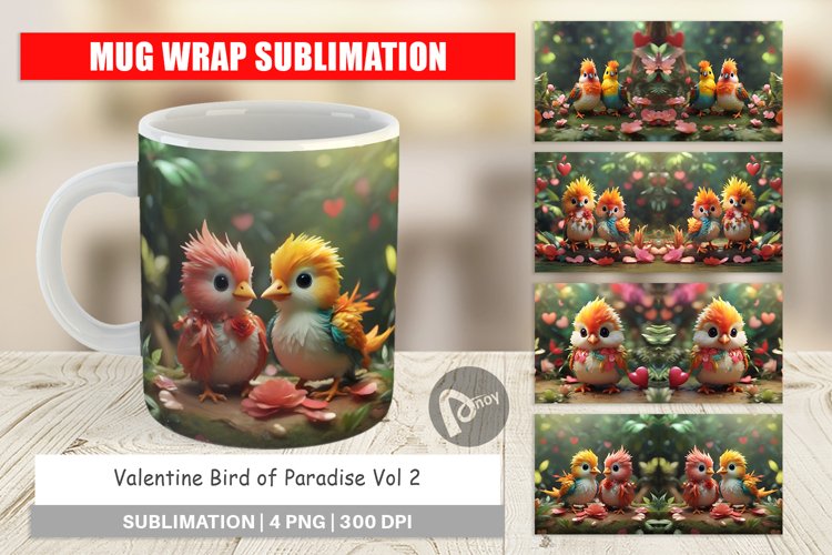 Mug sublimation design Valentine Bird Paradise