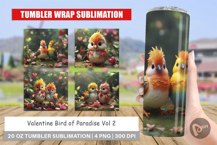 Tumbler Sublimation Wrap Valentine Bird Paradise