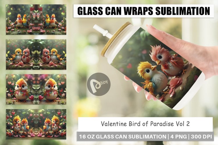 Glass Can Wraps Valentine Bird Paradise