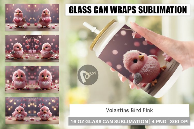 Glass Can Wraps Valentine Bird Pink