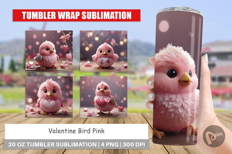 Tumbler Sublimation Wrap Valentine Bird Pink