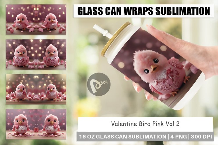 Glass Can Wraps Valentine Bird Pink