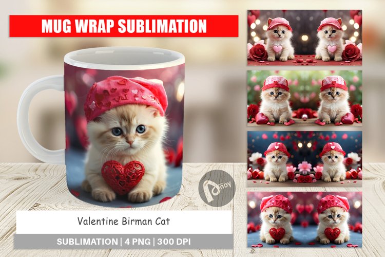 Mug sublimation Valentine Birman Cat