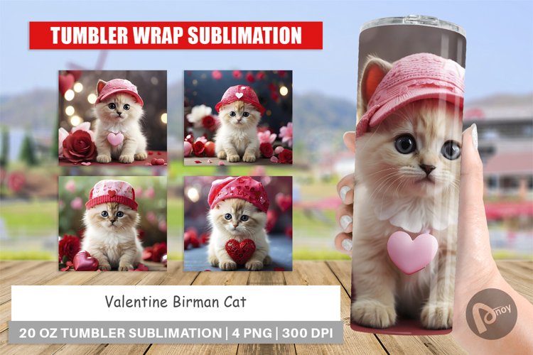 Tumbler Sublimation Wrap Valentine Birman Cat