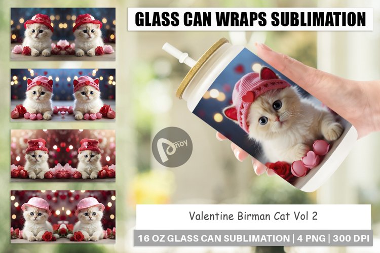 Glass Can Wraps Valentine Birman Cat