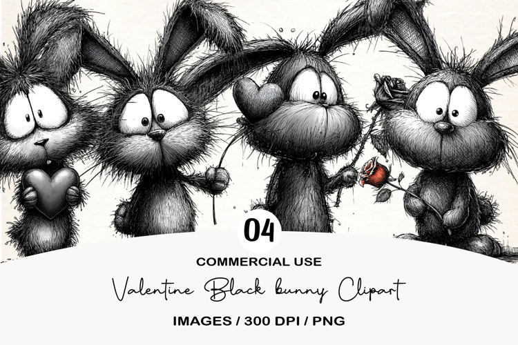 Valentine Black bunny Clipart