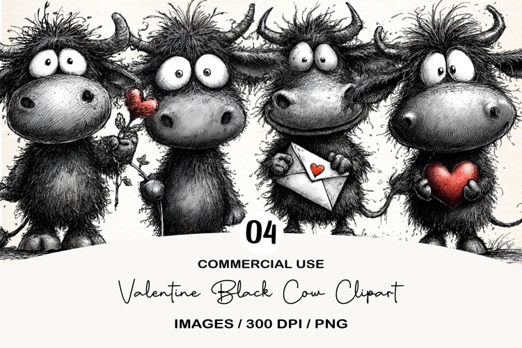 Valentine Black Cow Clipart