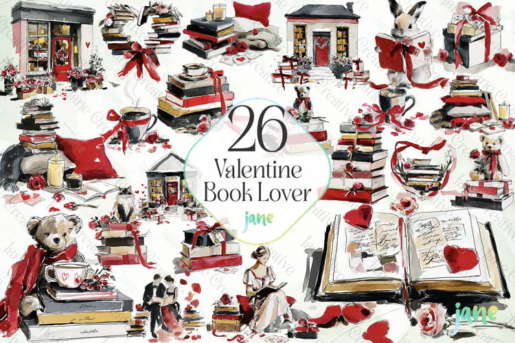 Valentine Book Lover Clipart Bundle