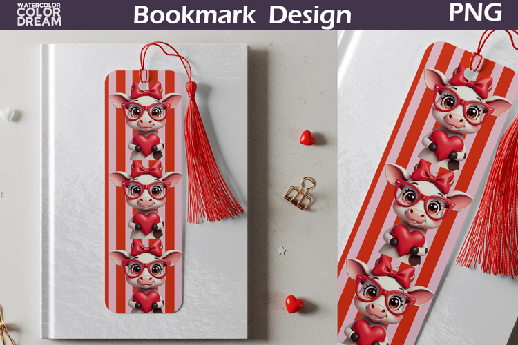 Valentine Bookmark | Cow Valentines Day Heart Bookmark