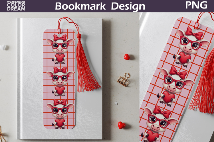 Valentine Bookmark | Cow Valentines Day Heart Bookmark