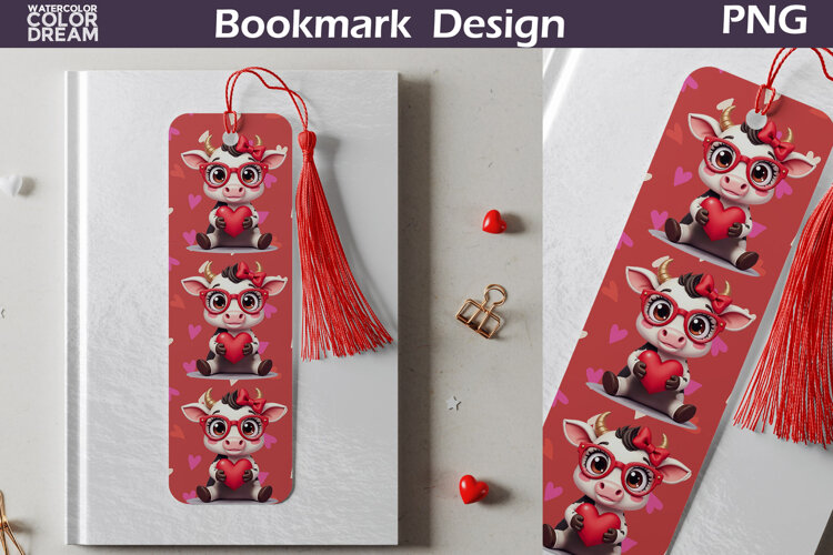 Valentine Bookmark | Cow Valentines Day Heart Bookmark example image 1