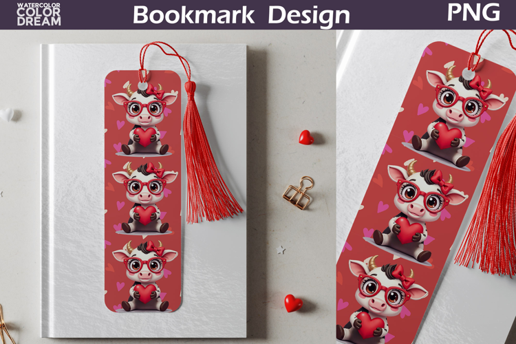 Valentine Bookmark | Cow Valentines Day Heart Bookmark