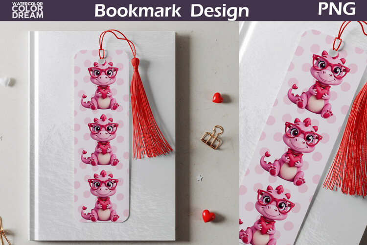 Valentine Bookmark | Dinosaur Valentines Day Heart Bookmark example image 1