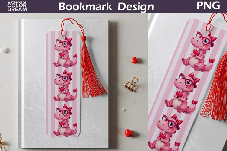 Valentine Bookmark | Dinosaur Valentines Day Heart Bookmark example image 1