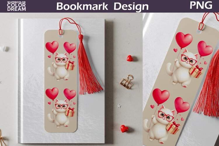 Valentine Bookmark | Cat Valentines Day Heart Bookmark example image 1