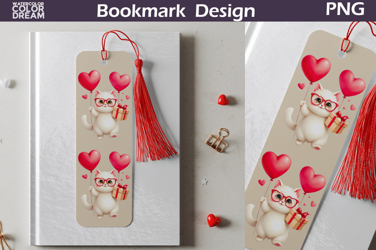 Valentine Bookmark | Cat Valentines Day Heart Bookmark