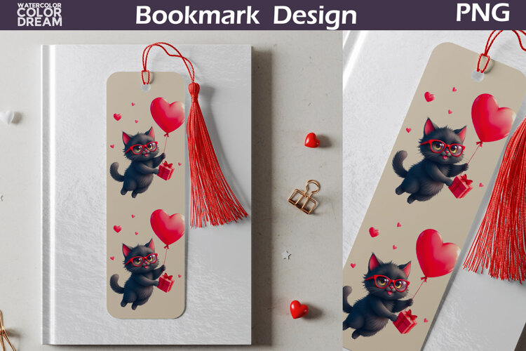 Valentine Bookmark | Cat Valentines Day Heart Bookmark example image 1