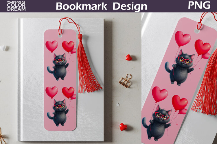 Valentine Bookmark | Cat Valentines Day Heart Bookmark example image 1