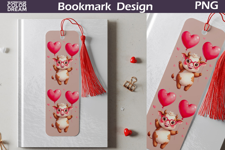 Valentine Bookmark | Cow Valentines Day Heart Bookmark