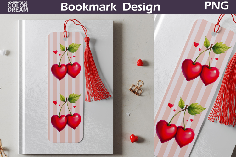 Valentine Bookmark | Cherry Valentines Day Heart Bookmark
