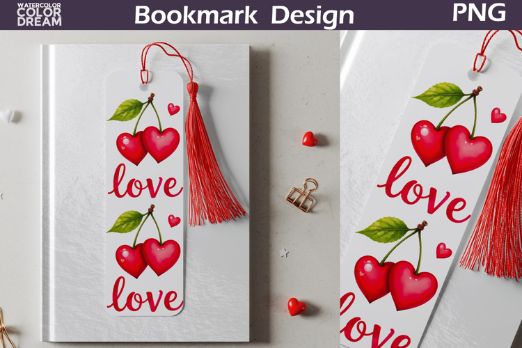 Valentine Bookmark | Cherry Valentines Day Heart Bookmark