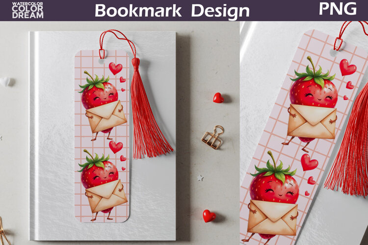 Valentine Bookmark | Strawberry Valentines Day Heart Bookmar example image 1